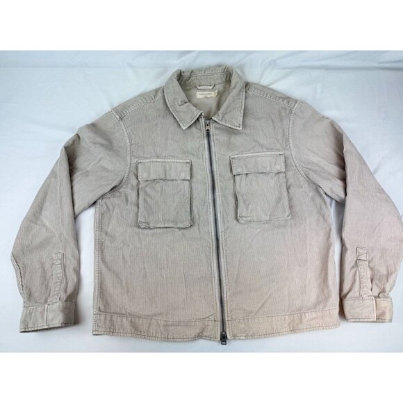 AllSaints Clifton Corduroy Jacket Beige Cream Double Zip Snap Pocket Size L - Picture 2 of 8